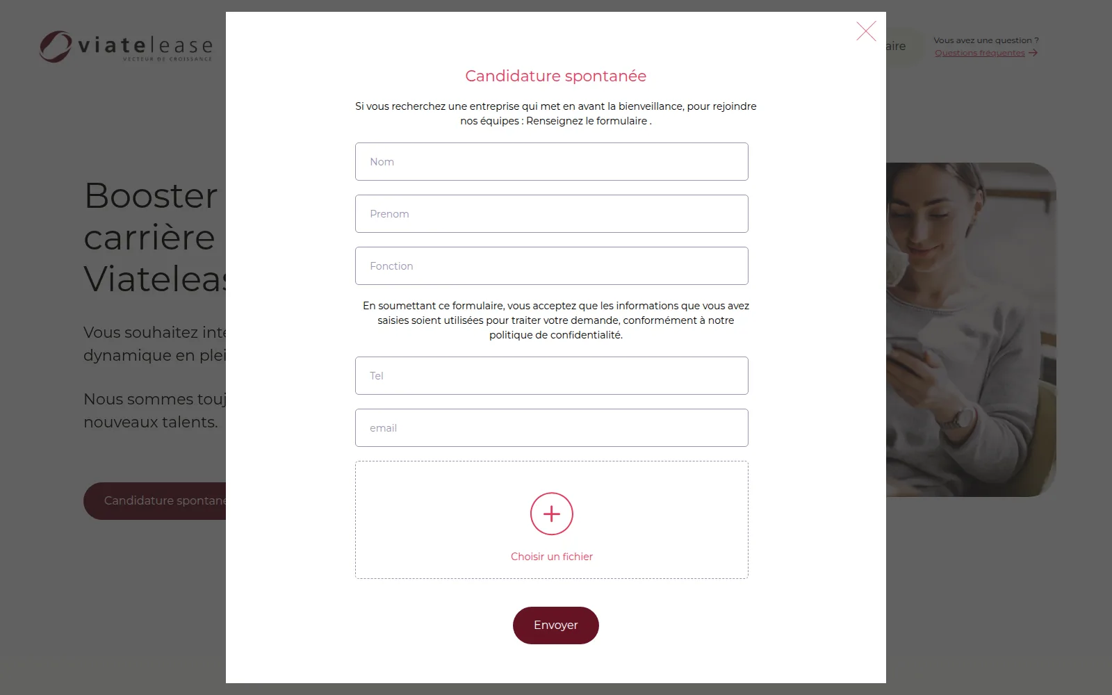 Formulaire de candidature spontanée, avec dépôt de CV