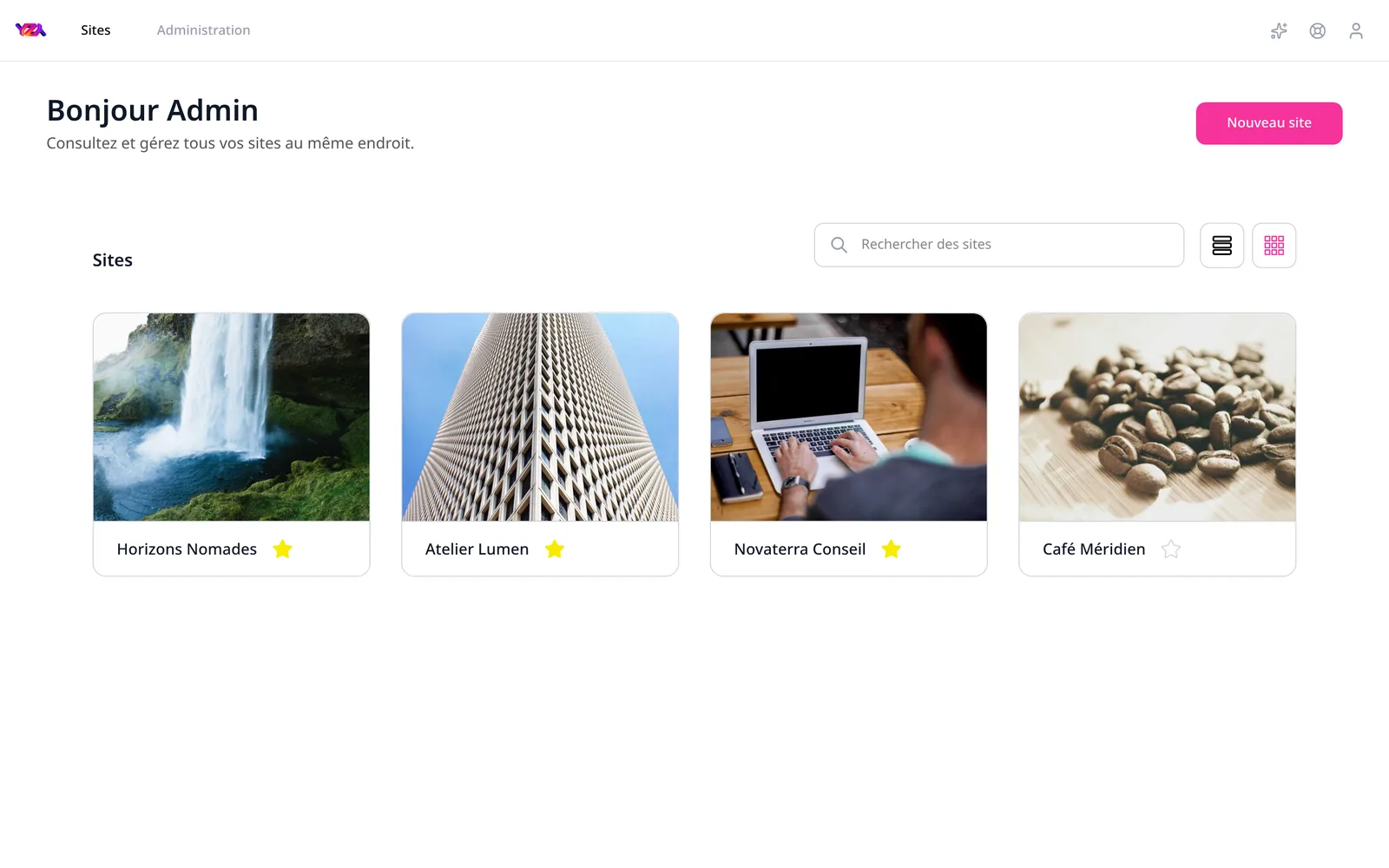 Accueil multisite : tous les sites gérés depuis une seule instance