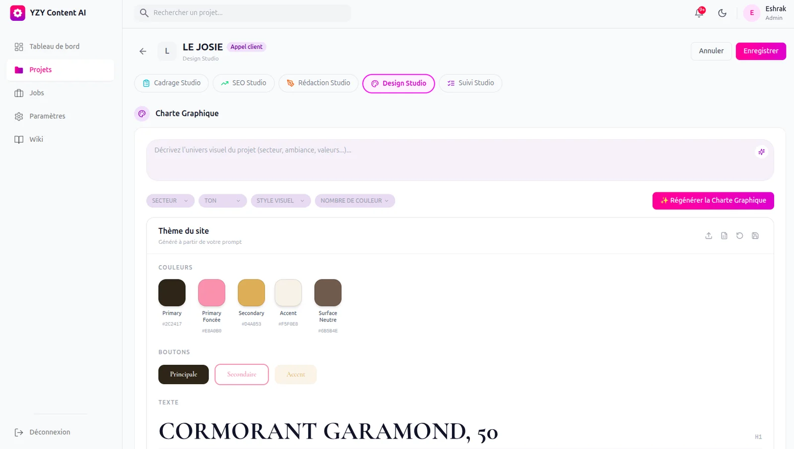 Design Studio : charte graphique générée à partir d'une description du projet